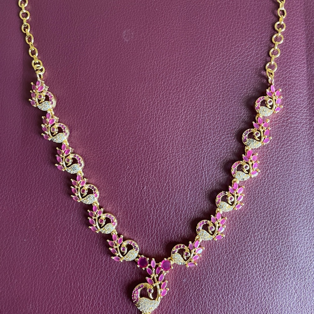 Gold-Tone Pink Crystal Heart Pendant Necklace